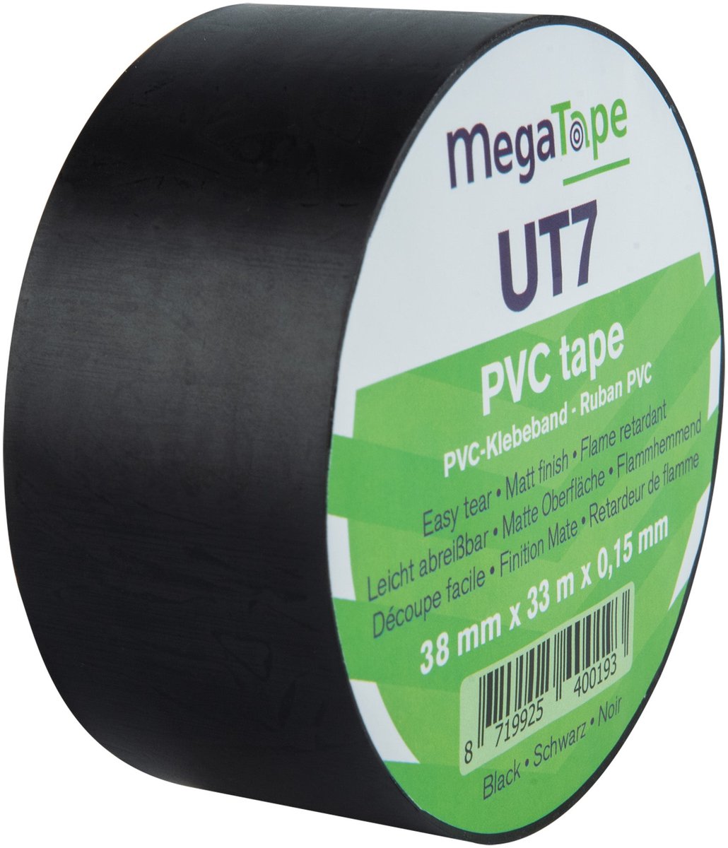 Showgear MegaTape UT7 PVC tape 38 mm x 33 m, zwart
