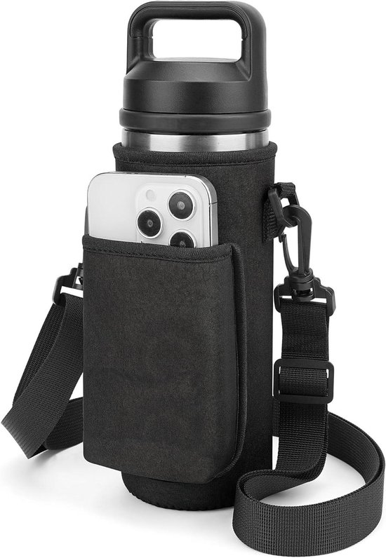 Geïsoleerde Waterfleshouder met Telefoontas voor Wandelen - 100 ml - Verstelbare Draagtas