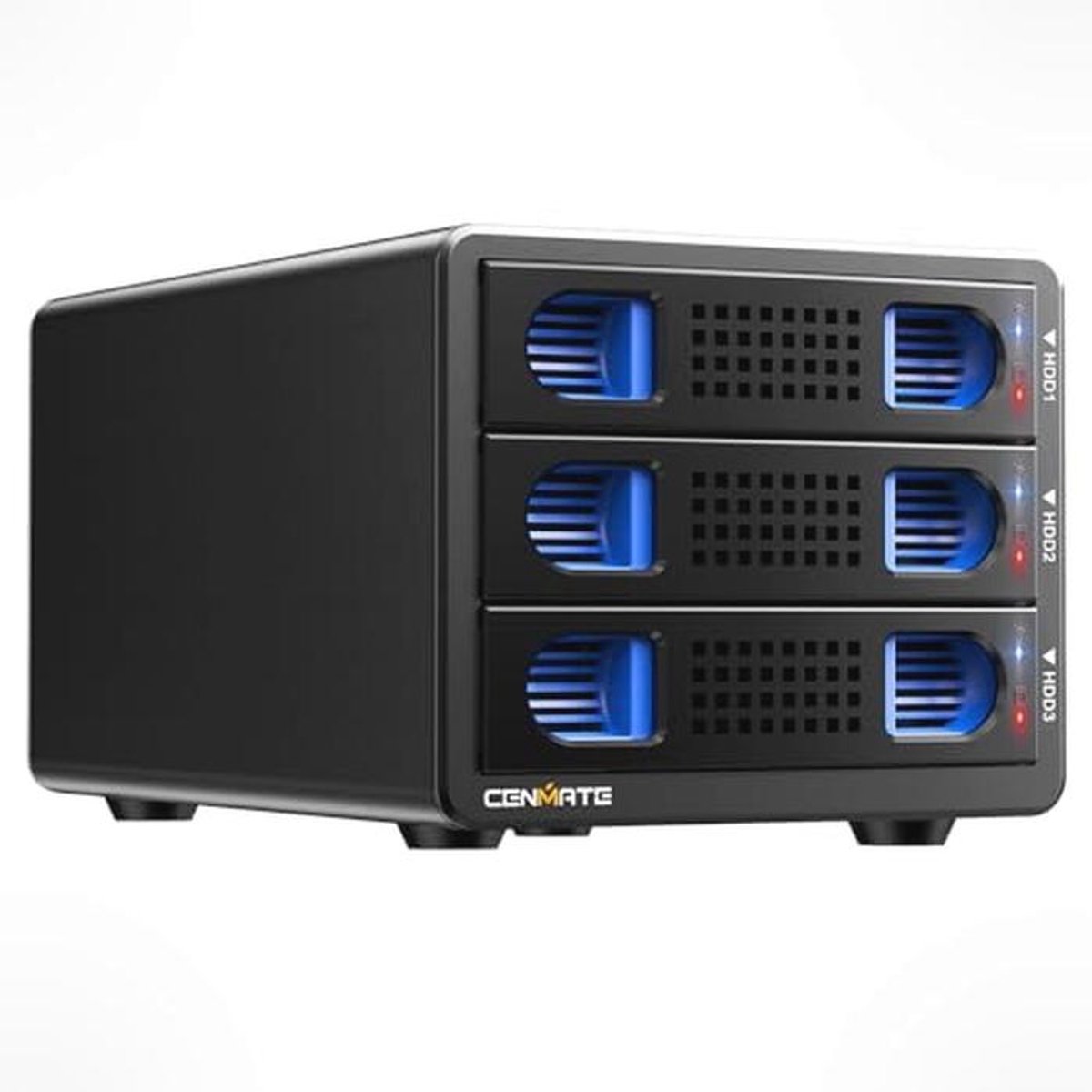 Aluminium 3 Bay HDD-behuizing met Ventilator voor 2,5"/3,5" SATA HDD/SSD, USB A/C 3.0 - Hot-Swappable, Daisy Chain, Gereedschapsloos