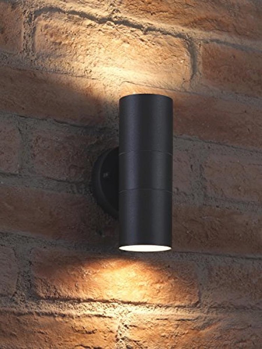 Matzwarte roestvrijstalen dubbele wandlamp voor binnen en buiten - inclusief warmwitte LED-lampen