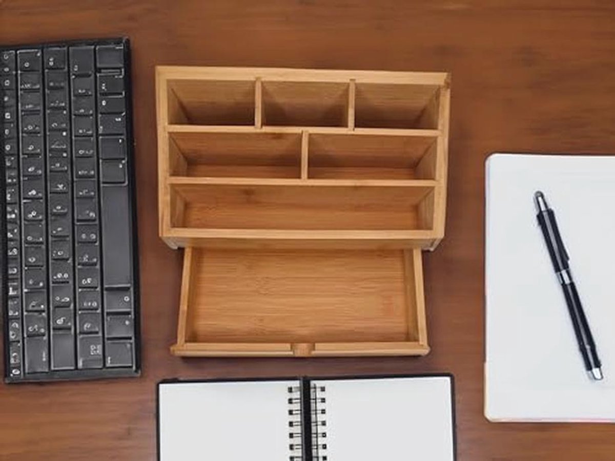 Duurzame Bureau-organizer met 6 Vakken en Lade in Bamboe — cadeau in Wonen & Interieur - foto 4