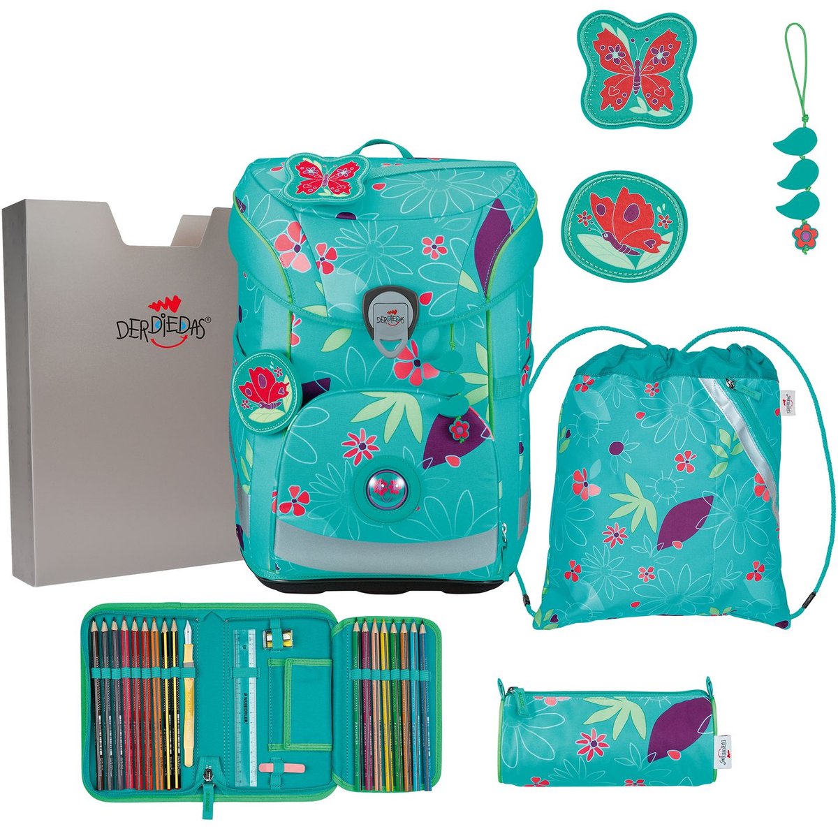 DerDieDas ErgoFlex Easy - Schoolrugzak Set 5tlg. 950 g (Butterfly Garden)