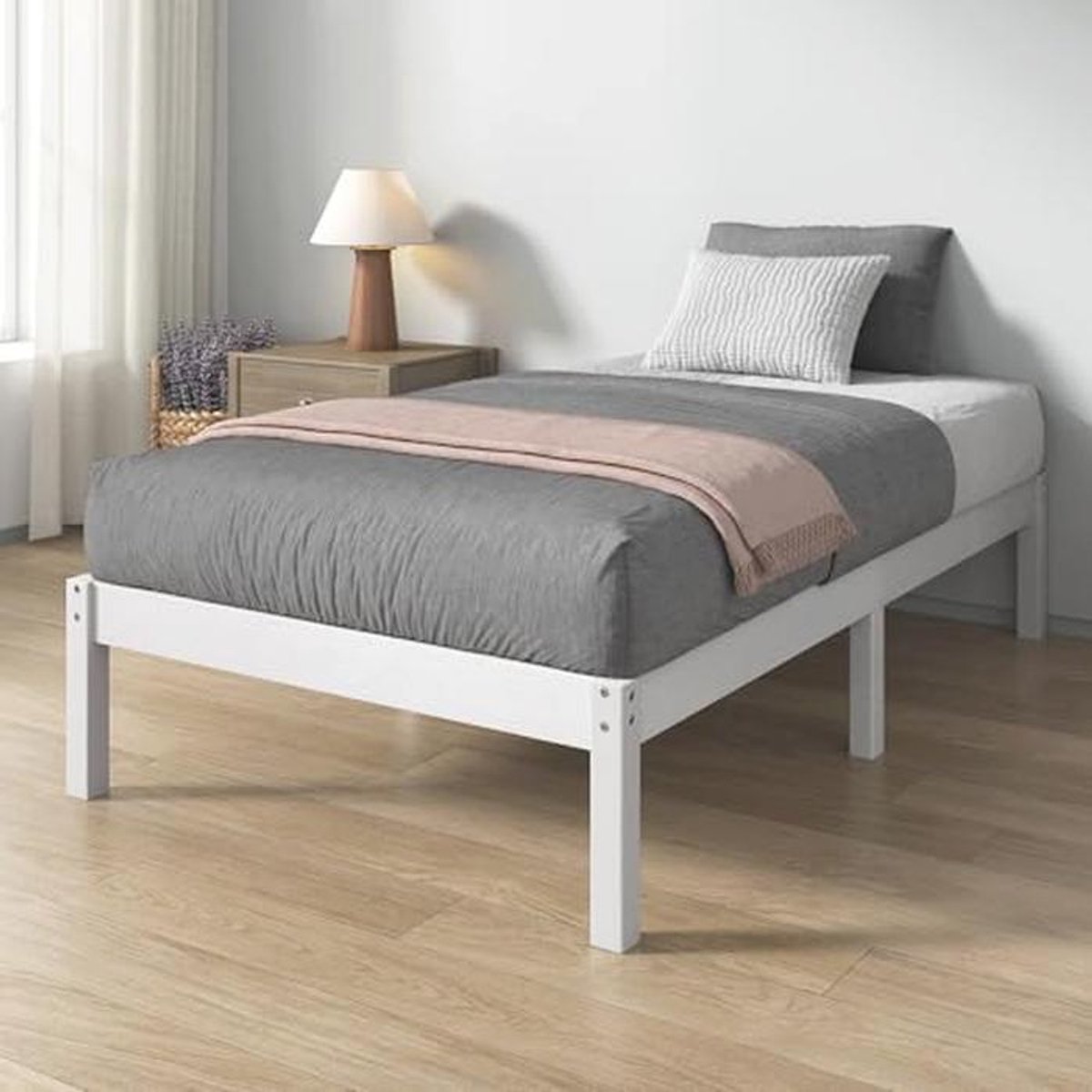 Eenpersoonsbed van bamboe 80 x 190 cm met lattenbodem en opbergruimte
