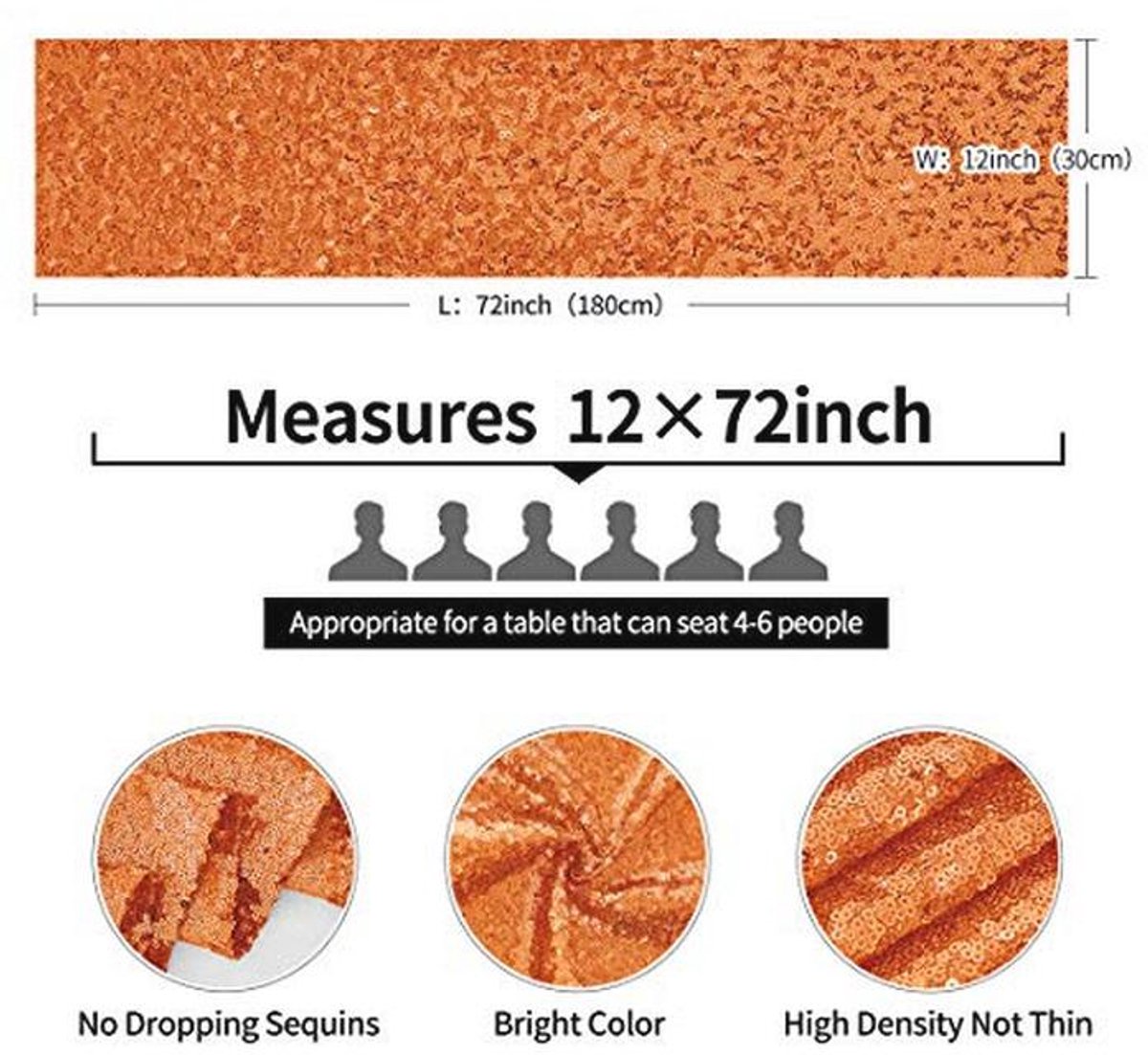 Oranje Pailletten Tafelloper 12 x 72 inch - Glitter Loper voor Feestdecoratie