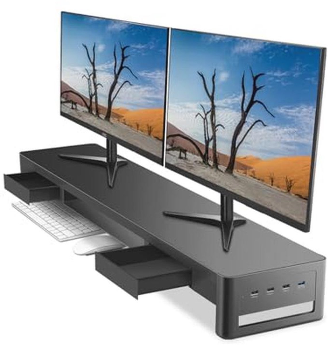 Monitor Stand 3 in 1 met 2 Laden en 4 USB Poorten