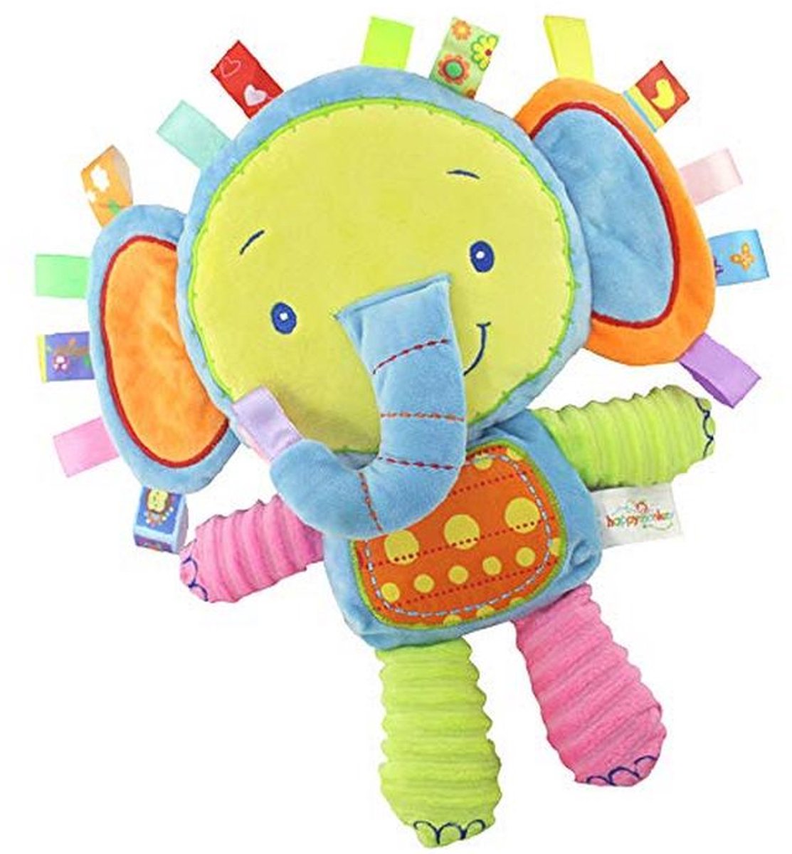 Veiligheidsdeken olifant knuffeldier voor baby's - Pluche sensorisch speelgoed met linten en rammelaar