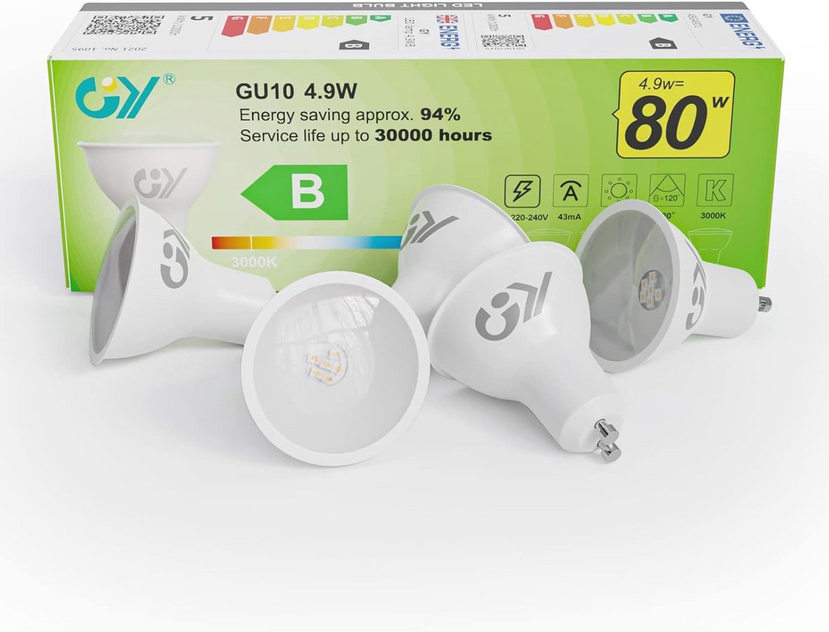 Energiebesparende GU10 LED-lampen 4,9W - Warm Wit - 780lm - 5 stuks