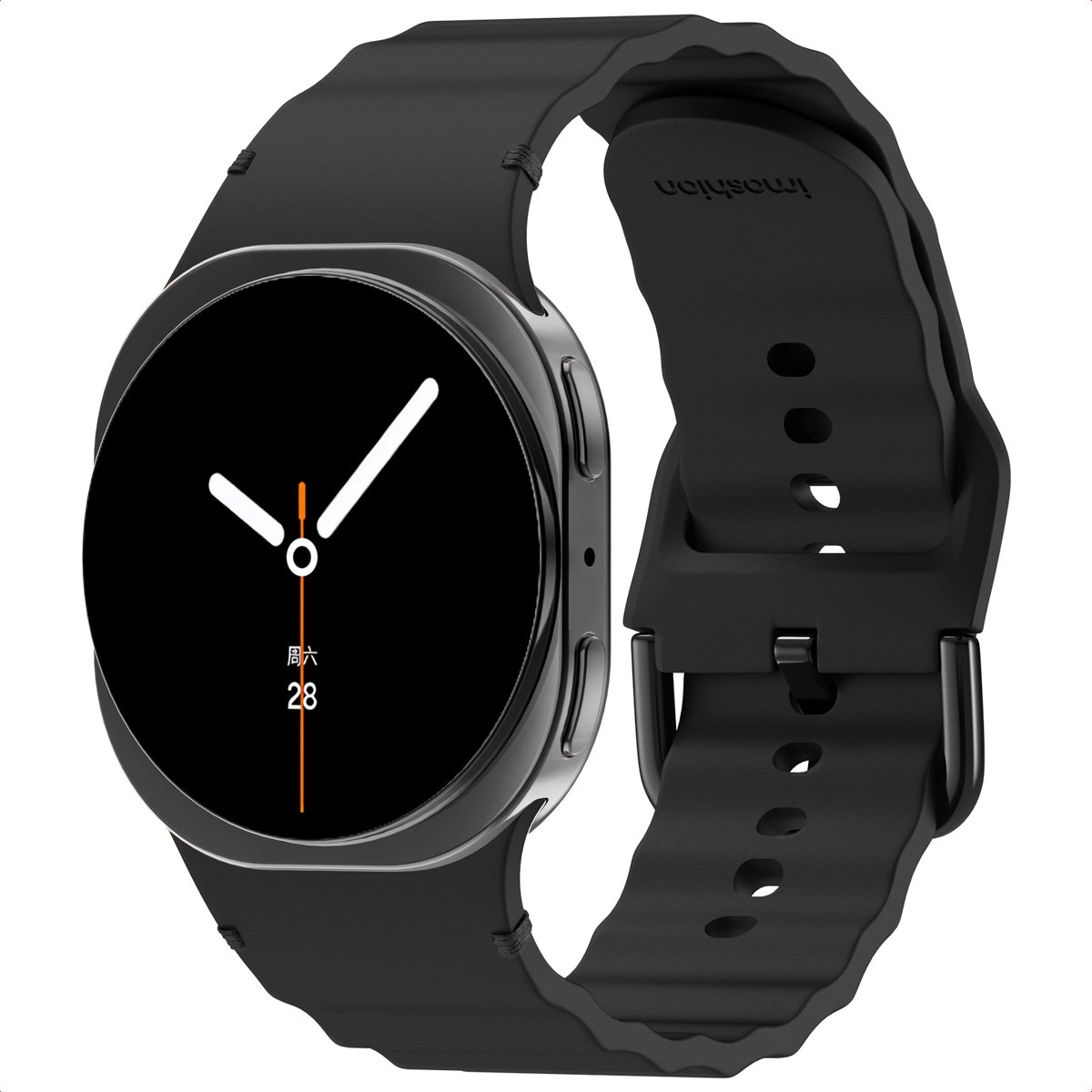 Wave Siliconenband - Geschikt voor Samsung Galaxy Watch 8 (40/44mm) / Classic (46mm) - Zwart