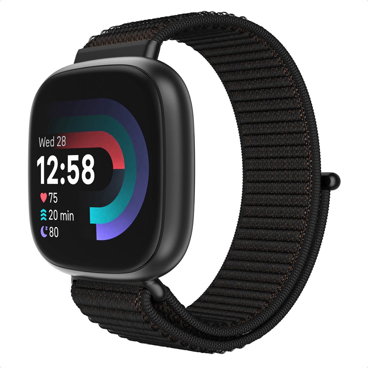 Nylon bandje - Geschikt voor Fitbit Sense/ Versa 3/ Versa 4/ Sense 2 - Zwart