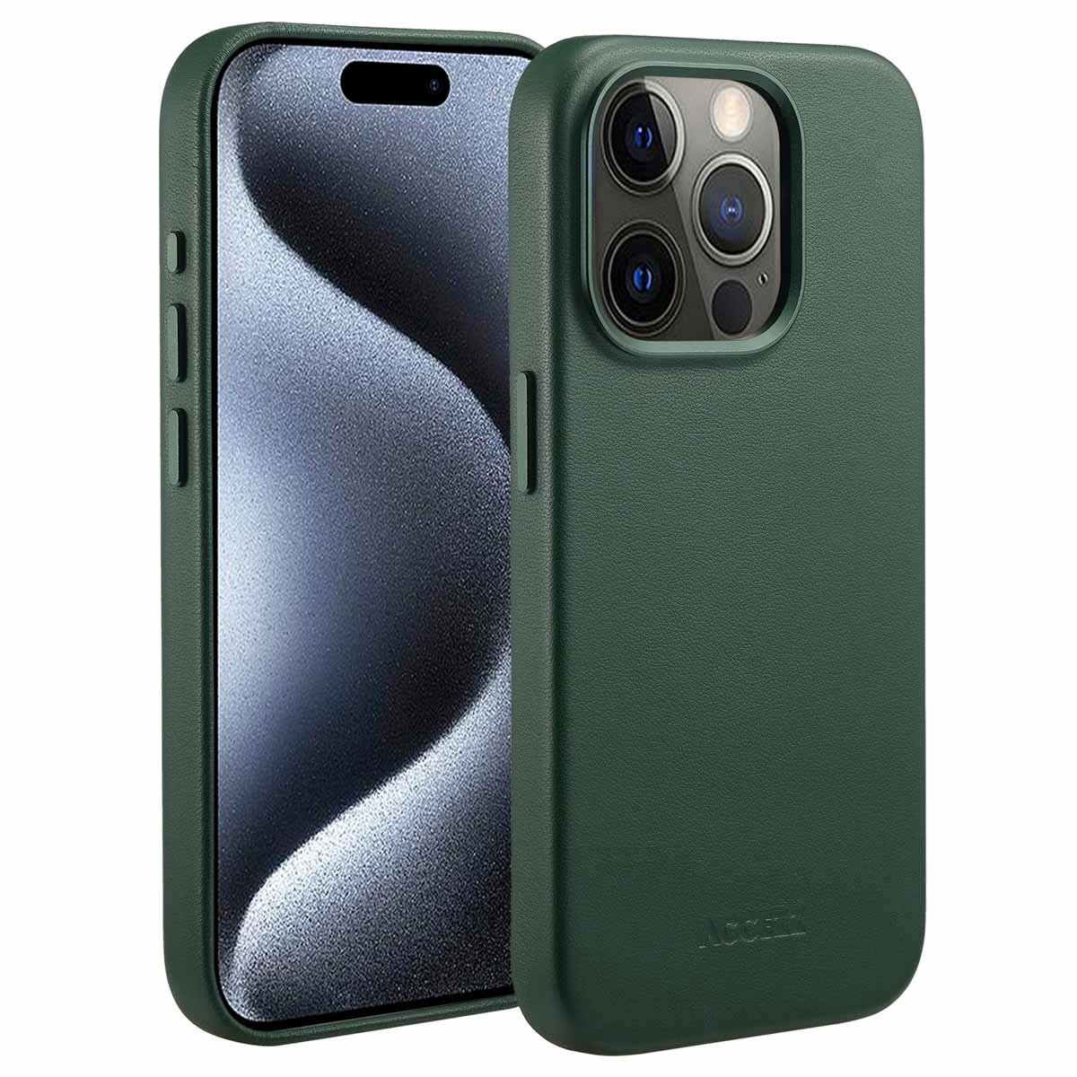 Accezz Hoesje - Geschikt voor iPhone 15 Pro - geschikt voor MagSafe Leather Backcover - Cedar Green