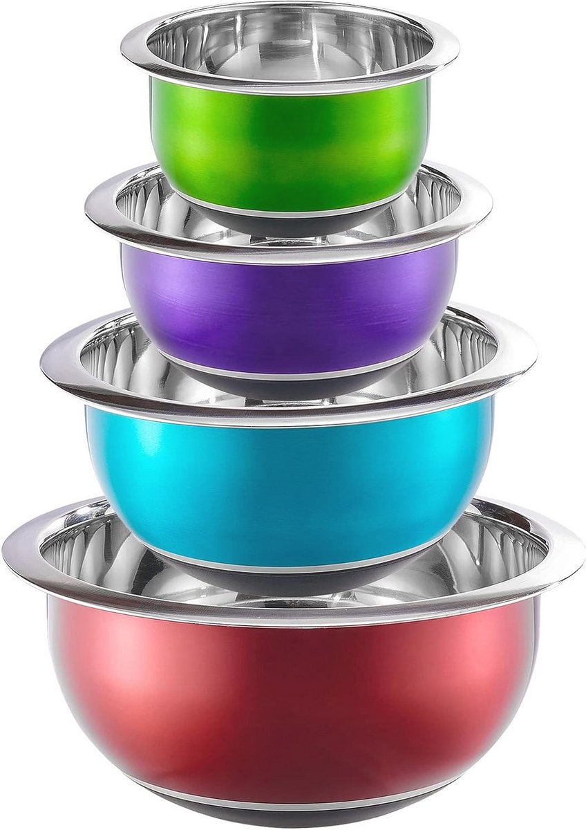 Kleurrijke Mengkom Set - 4 Stuks - Nestbare Antislip Siliconen Bodem - Kookgerei Set