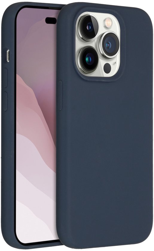 Coque arrière bleu foncé pour iPhone 14 Pro, avec une découpe caméra détaillée.