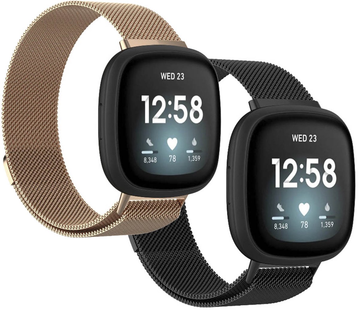 Milanees Watch bandje - Geschikt voor Fitbit Sense/ Versa 3/ Versa 4/ Sense 2 - Zwart