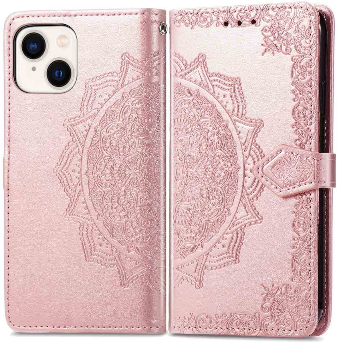imoshion Hoesje - Geschikt voor Apple iPhone 14 / 13 - Mandala Bookcase - Rosé Goud