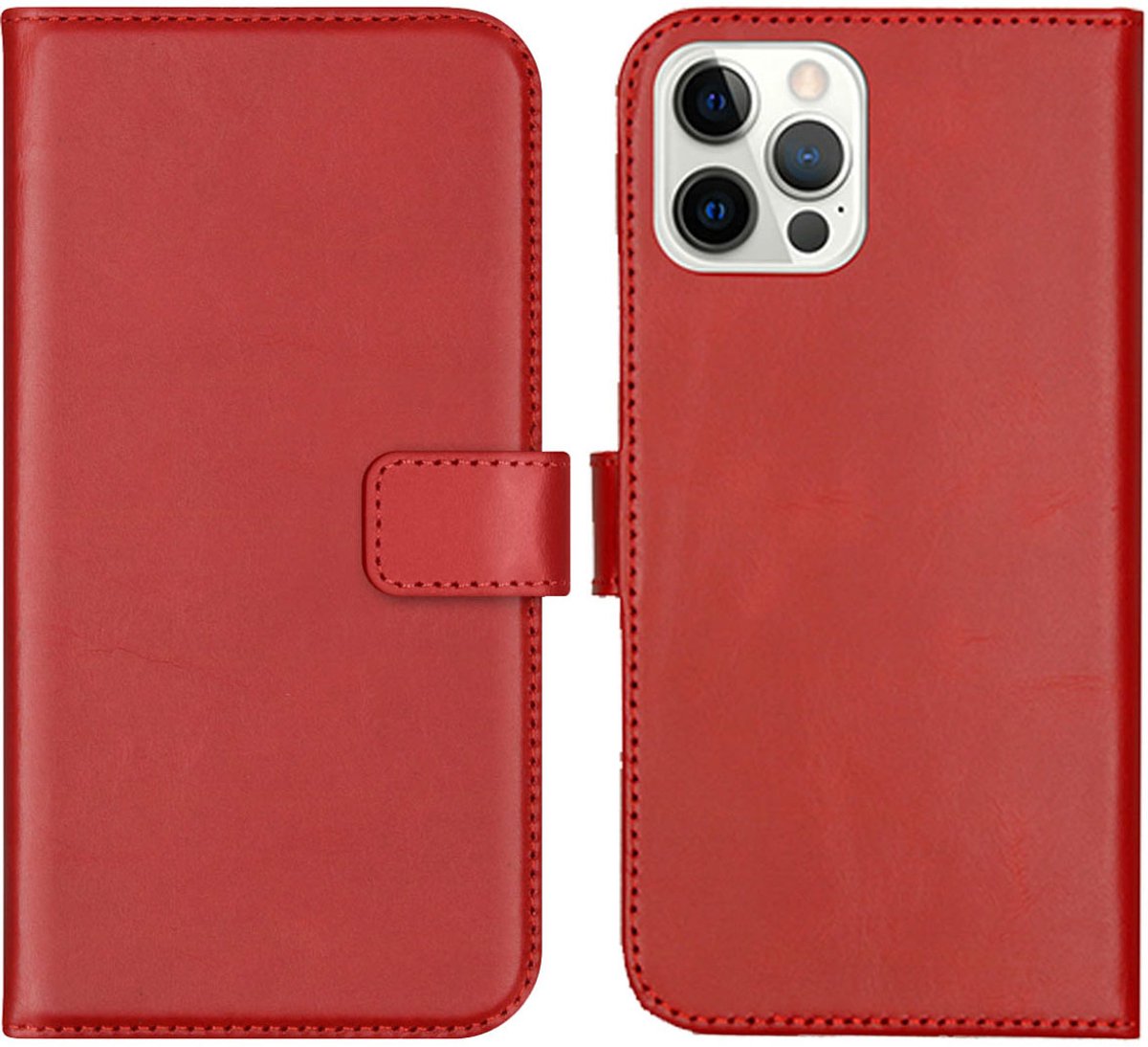 Selencia Hoesje - Geschikt voor Apple iPhone 12 Pro / 12 - Echt Lederen Bookcase - Rood