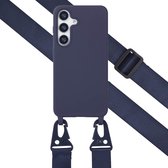 Étui Selencia - Compatible avec Samsung Galaxy S25 - Étui en Siliconen avec cordon amovible - Bleu foncé