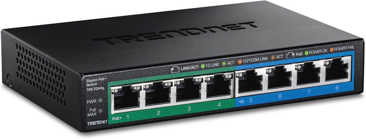 8-Poort Gigabit PoE+ Switch met 61W Stroombudget en Ventilatorloos Ontwerp