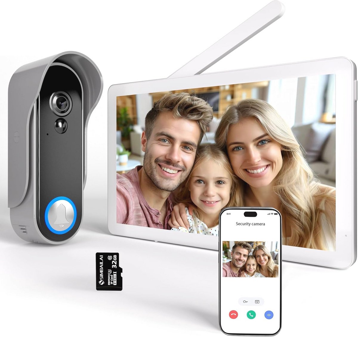 Draadloze video-deurintercom met 8 inch touchscreen, wifi, 1080p en PIR-bewegingsdetectie