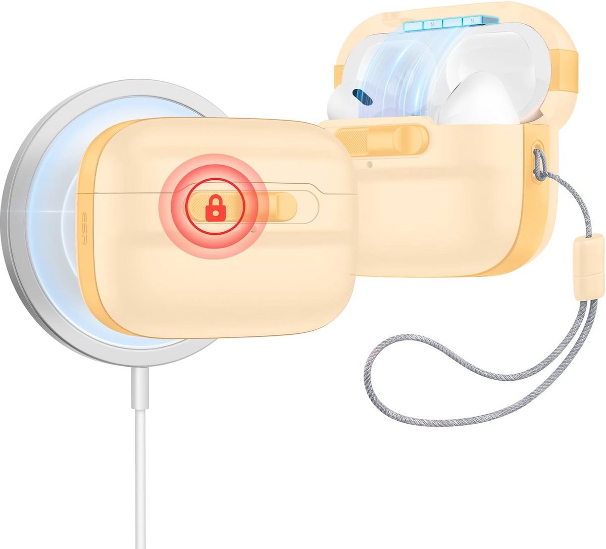 Hoofdtelefoon hoes voor AirPods Pro 2/1e generatie - Magnetische dekselvergrendeling - Valbescherming met draagband