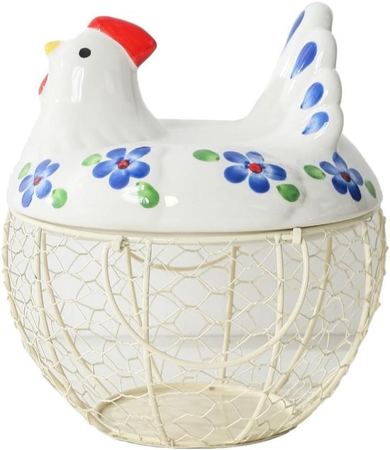 Cosy & Trendy Eiermand - kip vorm - zilver - metaal - 30 x 25 cm - draadmand/eierhouder | Fun en