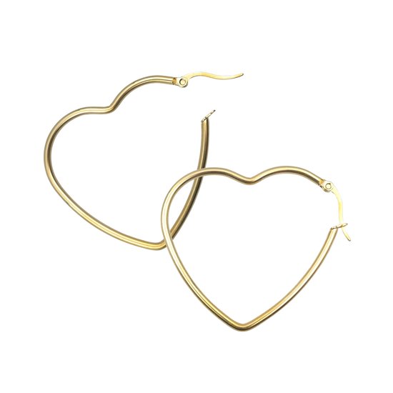Lady London – Grandes boucles d'oreilles – En forme de cœur – RVS – Couleur or – 1 paire