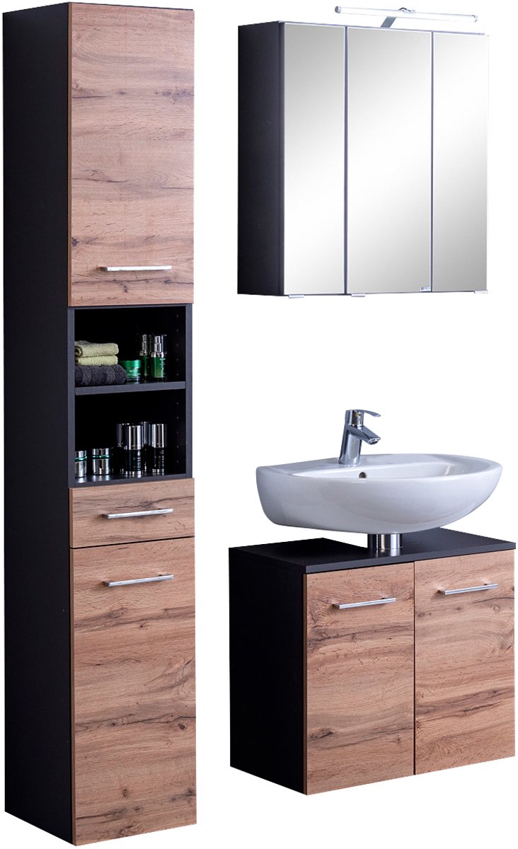 Held Möbel 3-delige onderkastset 90 cm Paris Wotaneik grafietgrijs 90x200x35 cm