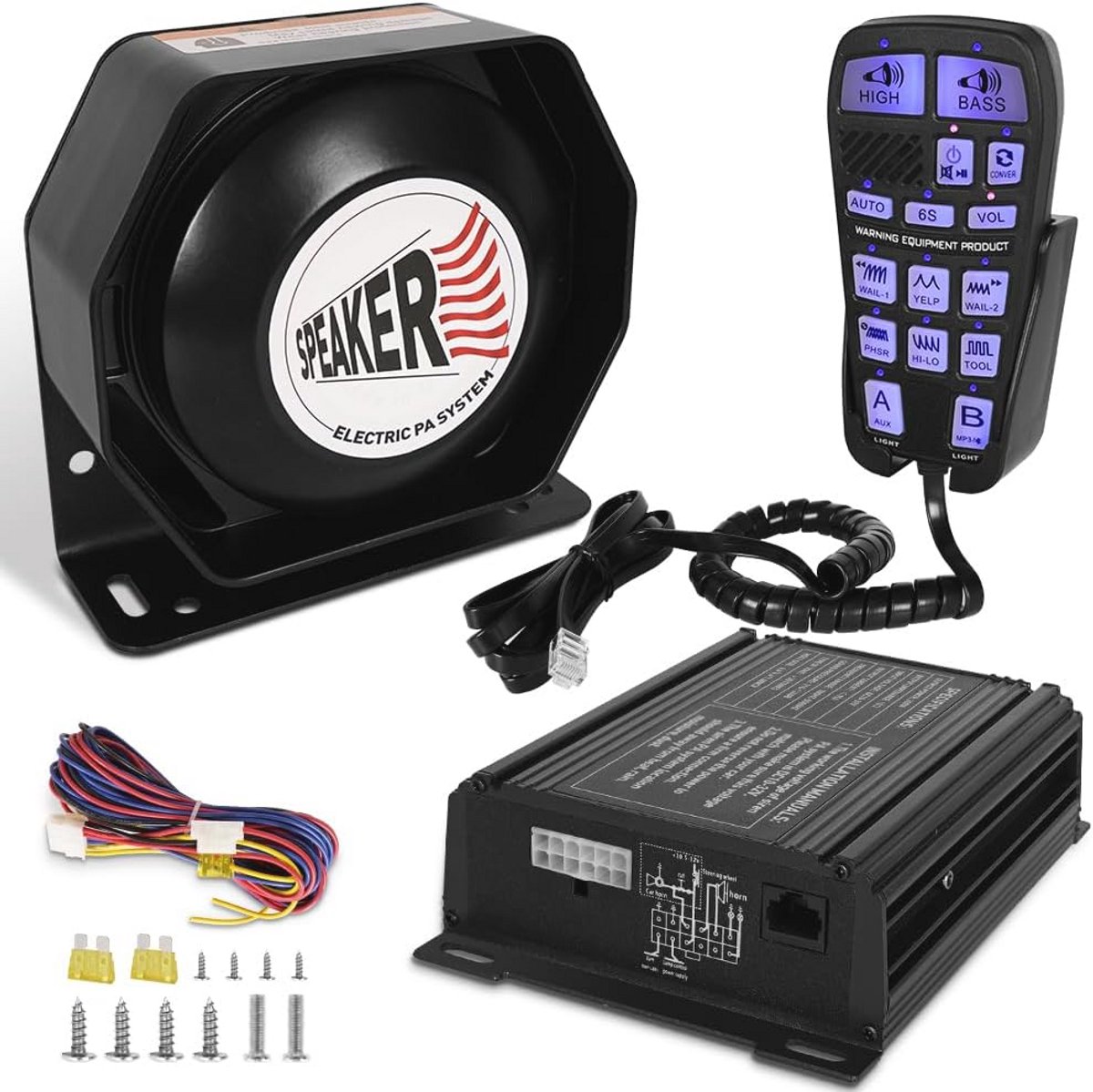 200W Multi-Tonen Sirene PA-systeem met Handheld Controller en Microfoon voor Auto's en Voertuigen