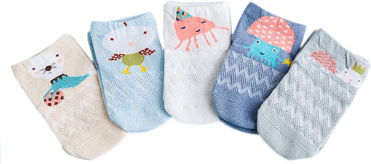 5 Paar Leuke Cartoon Dieren Katoenen Enkelsokken voor Baby Jongens en Meisjes (0-3 Jaar)