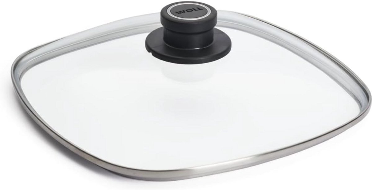 Vierkant Veiligheidsglas Deksel 26 x 26 cm met Roestvrij Stalen Rand - Ovenvast tot 250° met Permanent Ventilatie