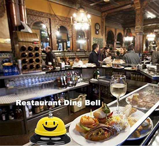 2 stuks - Belletje voor de serveerder - Bestelbel - Restaurantbel - Bel om op te roepen - Geel + blauw - Bel om op te roepen - 85 mm - Roestvrijstalen tafelbel - Restaurantservicebel - Handbel met smiley-patroon — afbeelding 4
