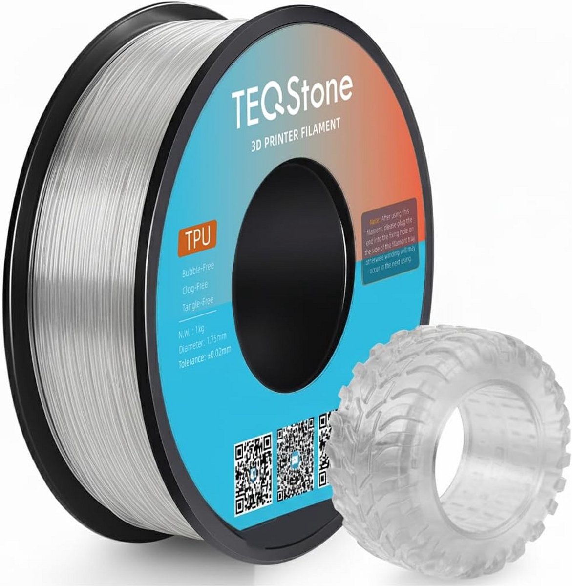Flexibel TPU Filament 1.75mm Transparant 1kg - Zacht en Duurzaam 3D Printer Materiaal