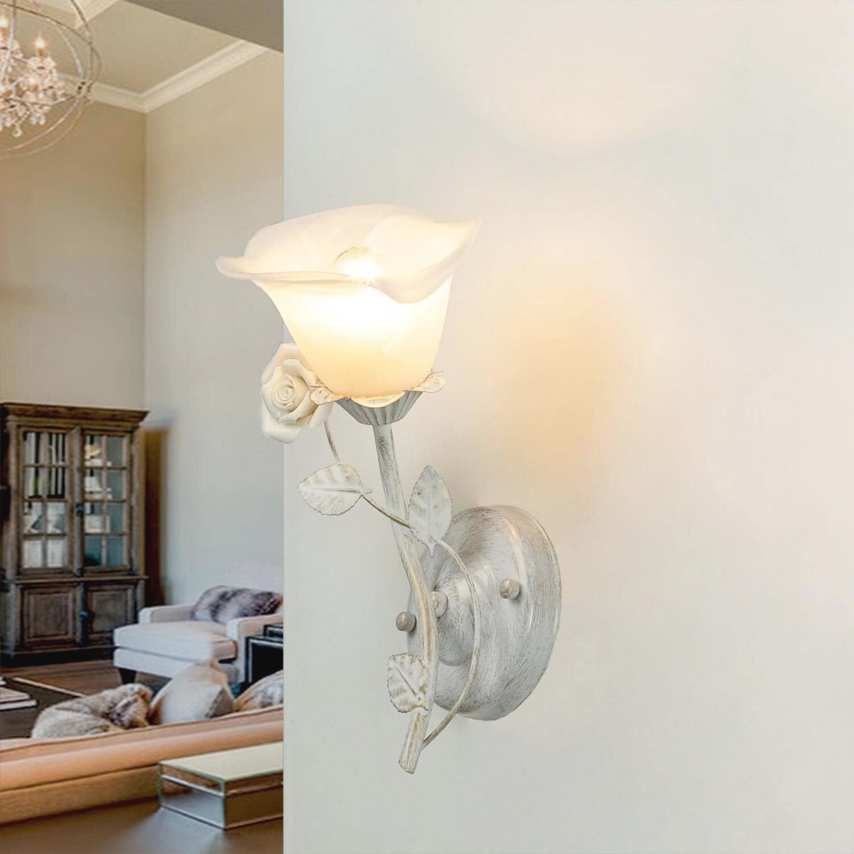 Romantische Wandlamp van Metaal en Glas met Bloemen voor Binnen - Slaapkamer en Woonkamer Verlichting
