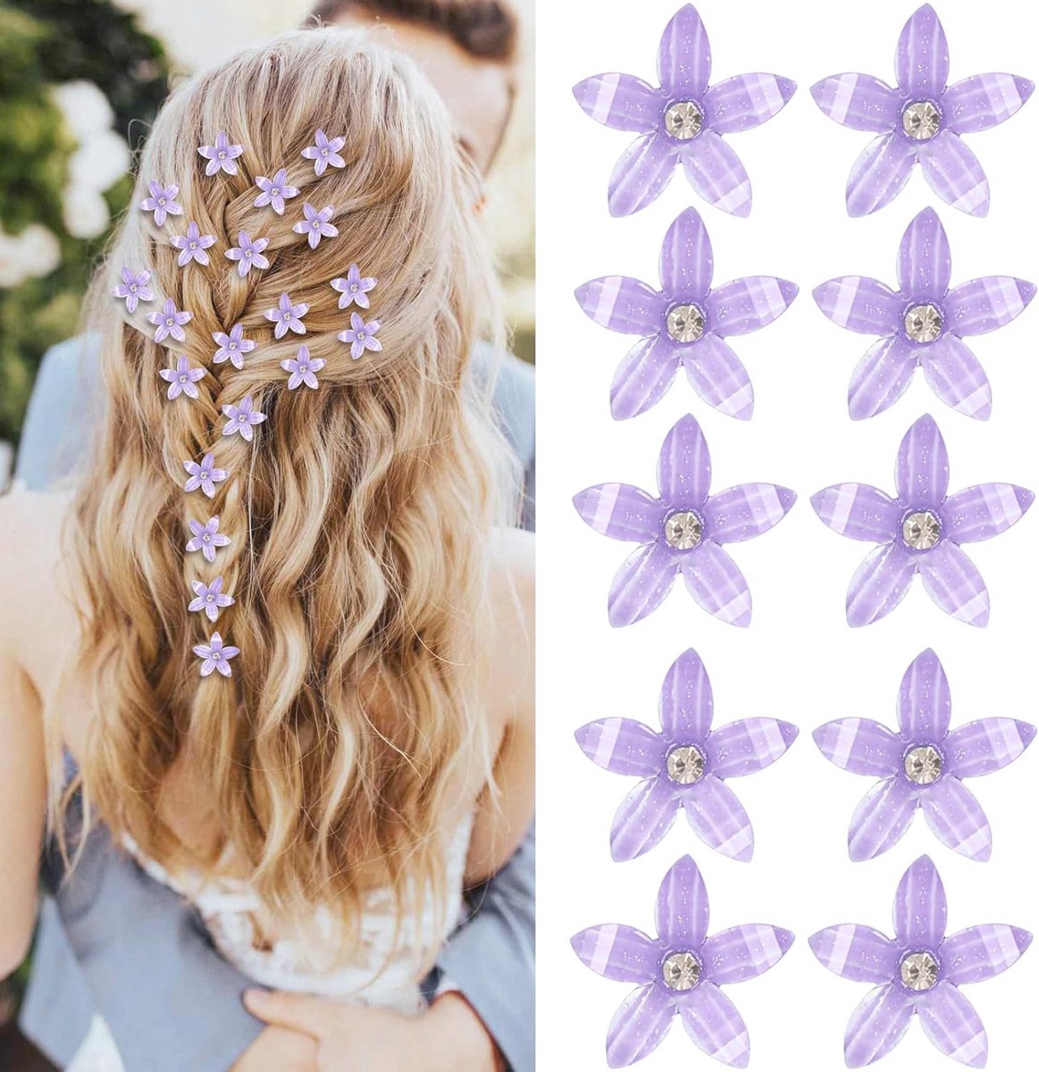 Kleine paarse bloemenhaarspelden - Mini haaraccessoires met strass voor bruiloften en feesten