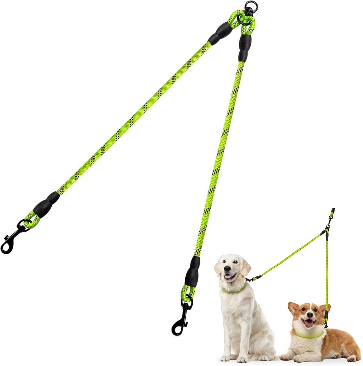 Reflecterende 2 Hondenriem Splitter voor Puppy en Kleine Honden - 76,2 cm Groen