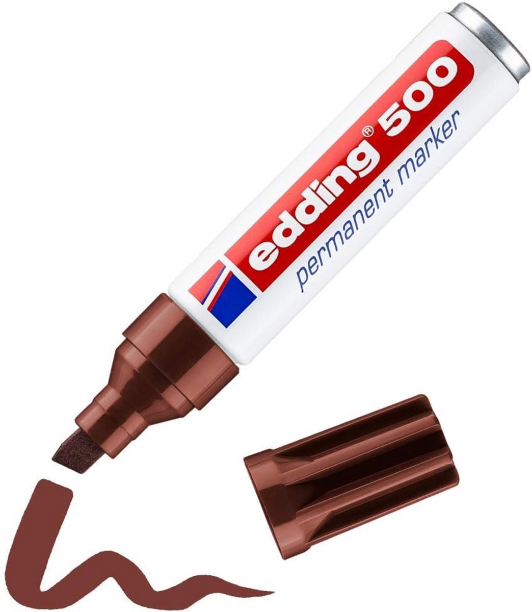 Permanente marker bruin met beitelpunt - 1 stift - 2-7 mm - watervast en sneldrogend - perfect voor karton, kunststof, hout, metaal en glas