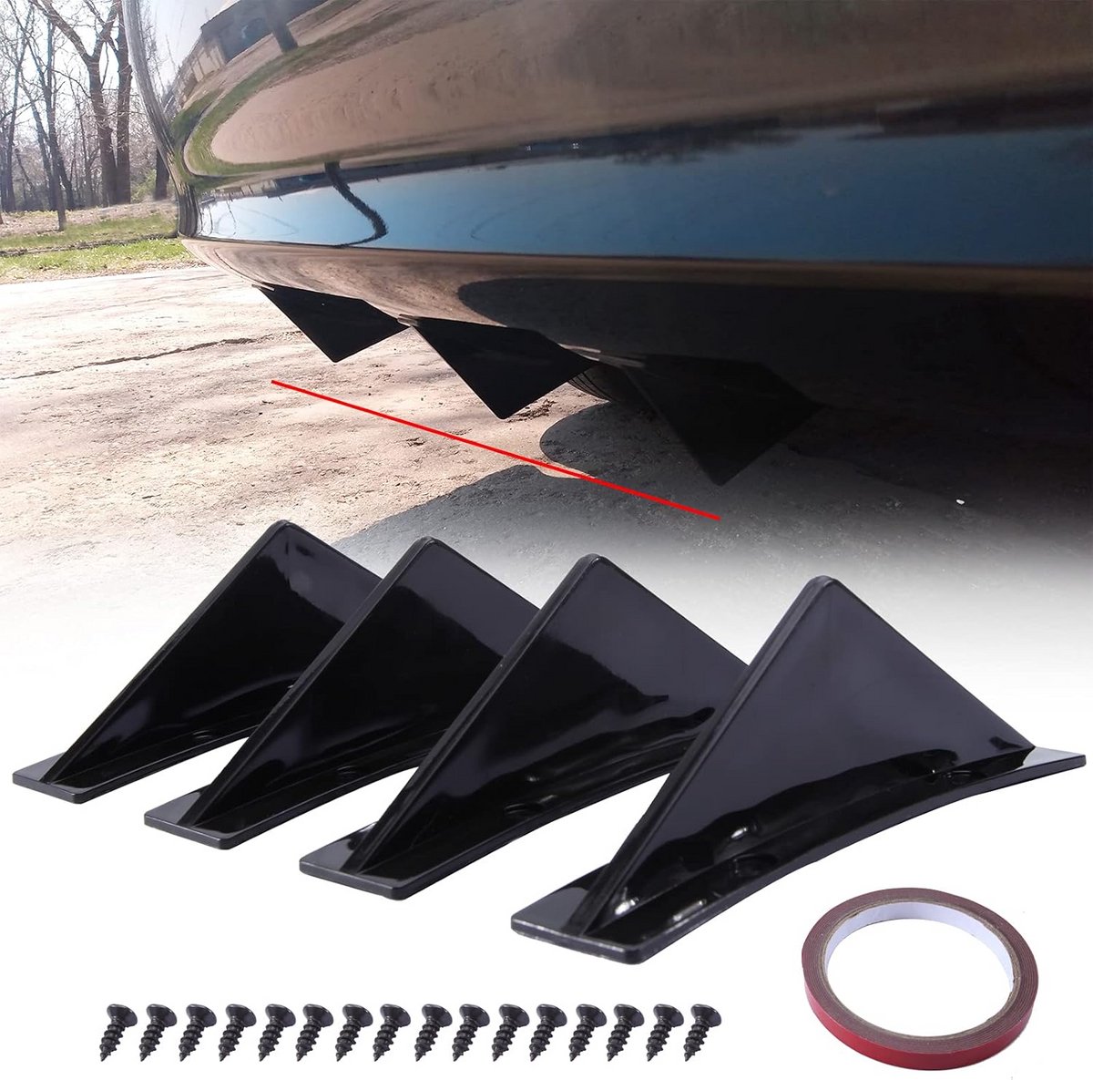 4 Stuks Auto Achterbumper Lip Diffuser - Glanzend Zwart