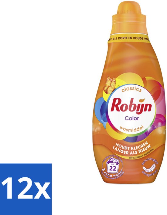 Robijn – Vloeibaar Wasmiddel – Klein & Krachtig Classics Color - 665 ml - Voordeelverpakking - 12 stuks