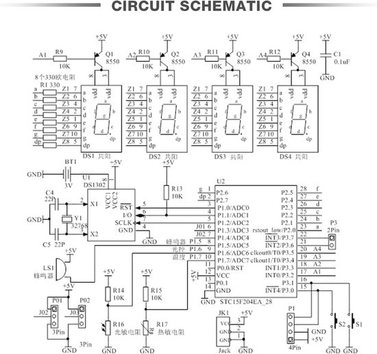 Digitale LED-klok DIY-set – 4-cijferig Display, Alarm, Timer, Temperatuur – Met Lichtregeling, Eenvoudig Te Solderen