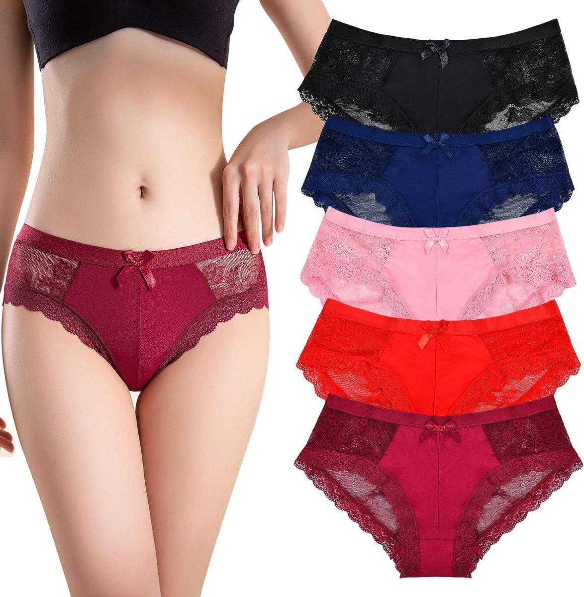 Allecta - Kanten ondergoed dames bloemenkant strik lage taille bikinislip hipsterslipje