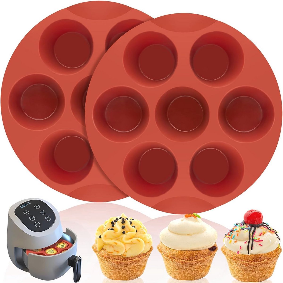 Muffin bakvorm voor airfryer - Silicone muffin- en cupcakevormpjes voor heteluchtfriteuse