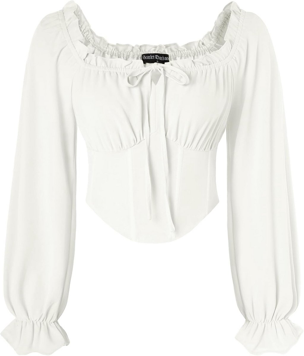 Middeleeuwse Crop Top Dames Lange Mouwen Vierkante Kraag Corsettop Piraat T-shirt