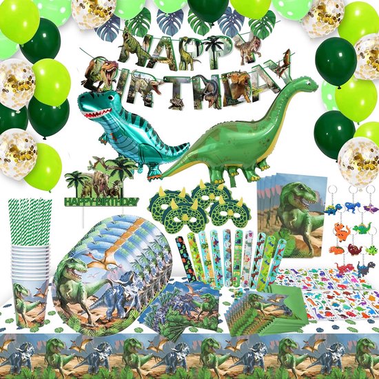 Kotkiddy 48 Dinosaurus-servetten – 33x33 Cm, Groen Met Dino- En Bladmotief, Perfect Voor Kinderfeestjes En Themafeesten
