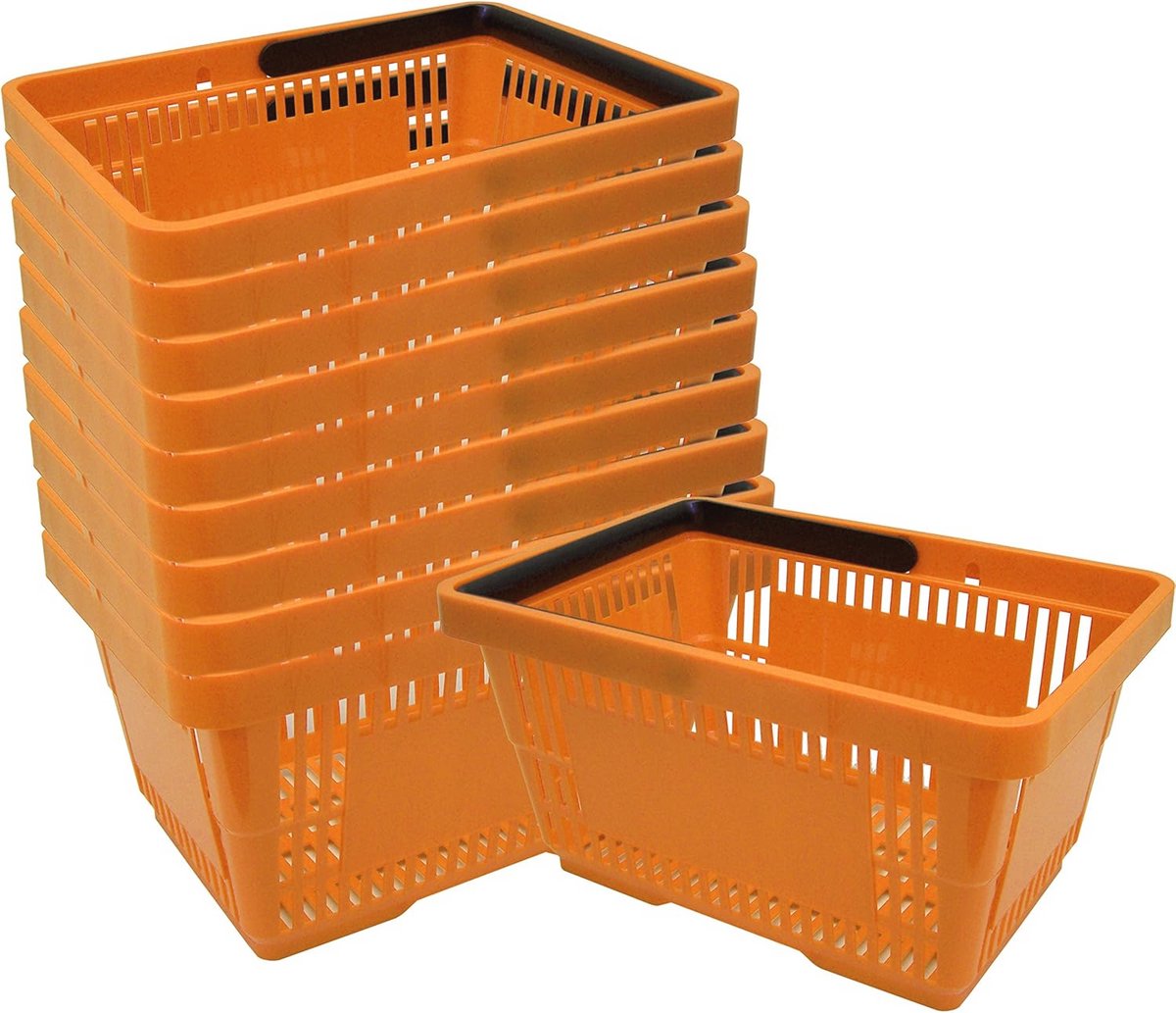 Stapelbare kunststof winkelmandjes met handvatten 20 liter - 10 stuks