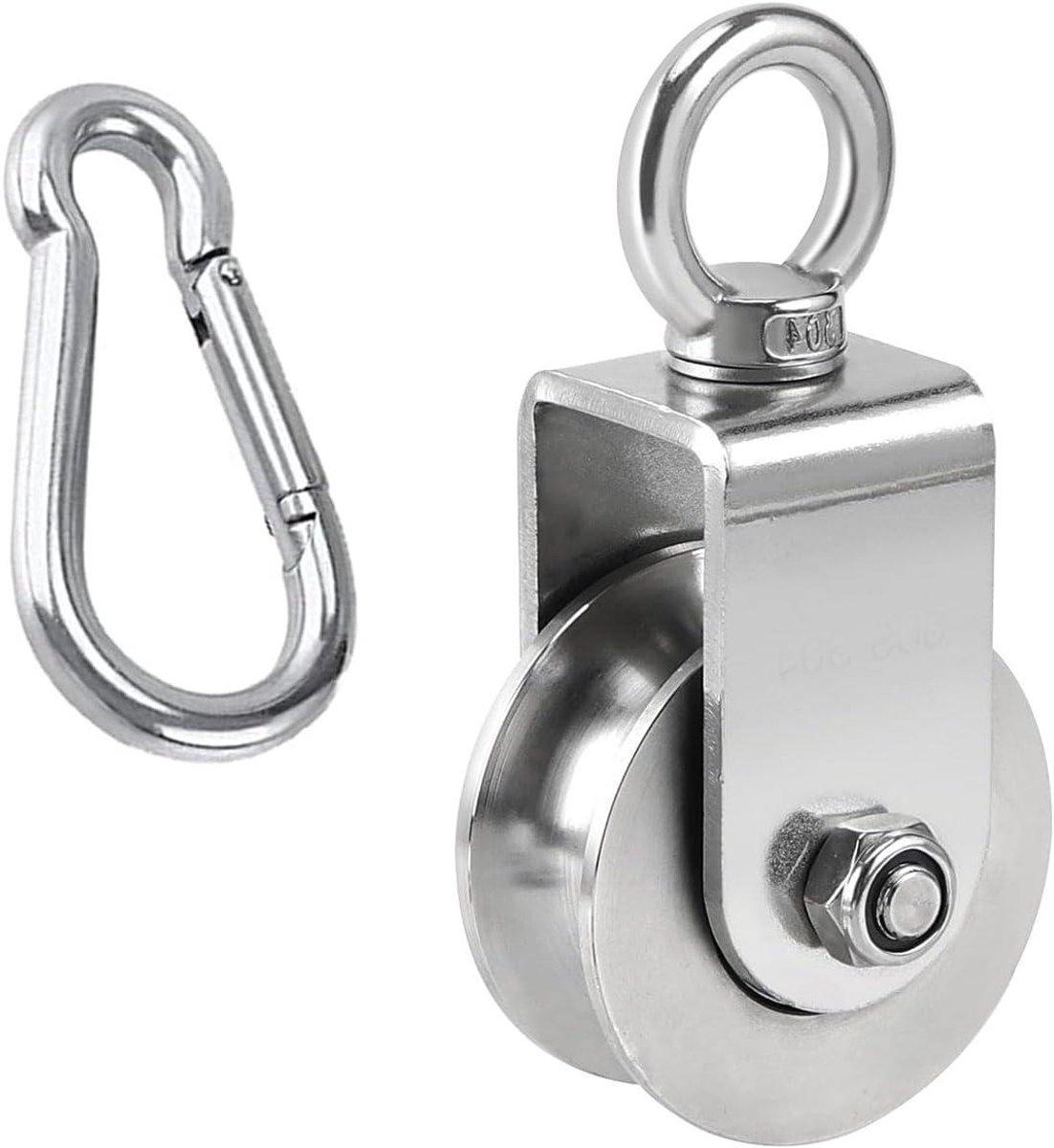 Allecta - Roestvrij stalen U-type katrol met 2 klikhaken - 2 stuks - Fitness katrol - 22 mm touw - Draagkracht 500 kg - Zilver