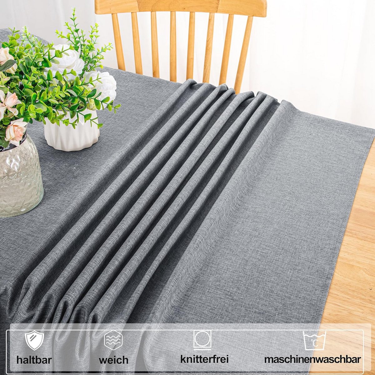 Grijs tafelkleed, afwasbaar linnenlook - 110 x 110 cm voor binnen en buiten