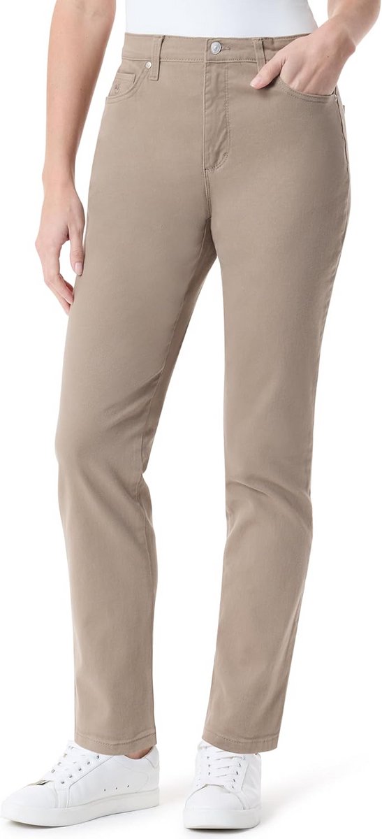 Dames Jeans Amanda Klassiek Hoge Taille Tapered Fit Hazelnoot