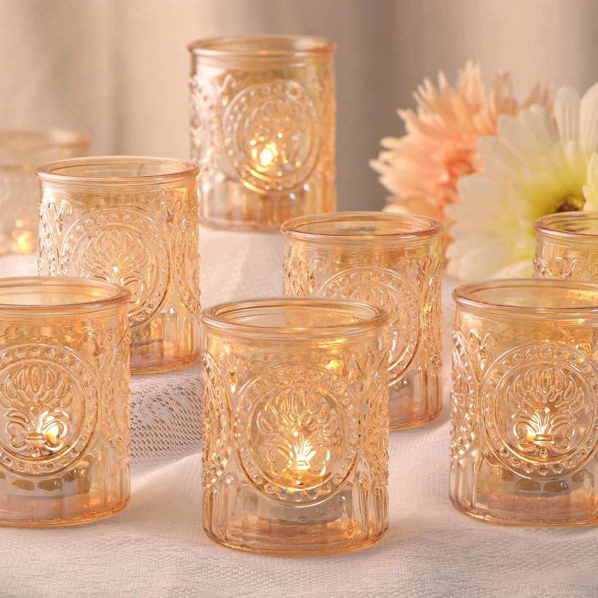 Gouden Kaarsenhouders - Glazen Votive - Feestelijke Decoratie - Geometrische Patronen - 36 Stuks - Goud