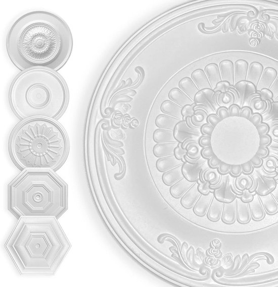 HEXIM Stucrozet van wit piepschuim, EPS, plafondrozet rond en hoekig, interieurdecoratie voor plafond en muur, plafondrozet voor kroonluchter, decoratief element (70 x 70 cm chrysant