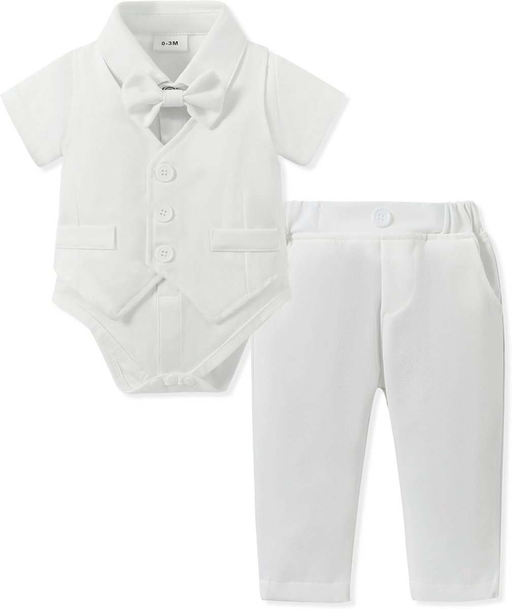 Chique Jongens Kleding Set Gentleman Romper, Broek en Stropdas voor Feestelijke Gelegenheden