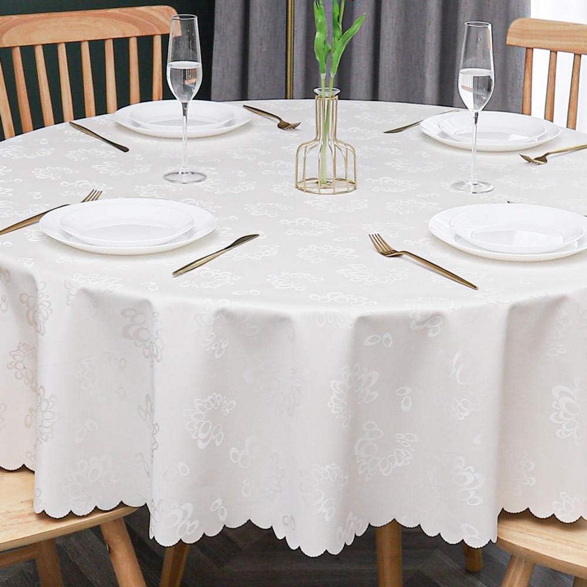 Ronde PVC Tafelkleed Bloemendruk Waterdicht en Vlekbestendig voor Binnen en Buiten